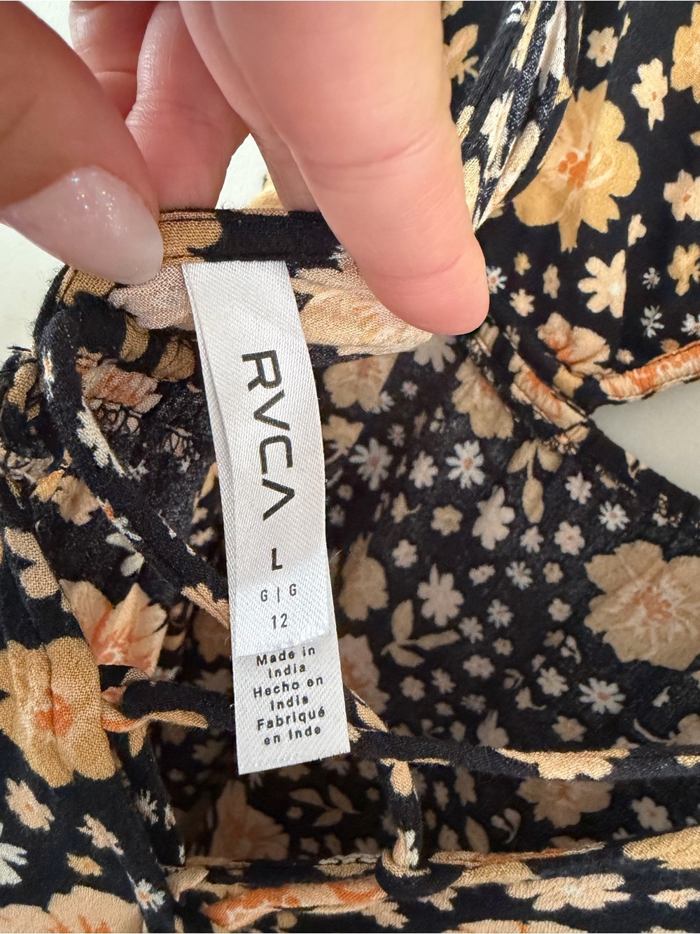 RVCA Floral Spaghetti-Strap Midi Dress - Black with Peach Flowers - Picture 5 of 5